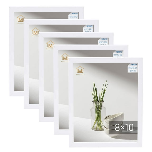DEMAIKE 8x10 Glossy PVC Picture Frames for Table Top and Wall Mounting, Set of 5,White