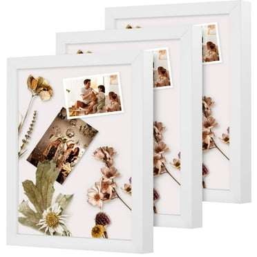 DEMAIKE 8x10 Shadow Box Frame Wood 3D Picture Frame wif Glass Cover, Display Case for Wall-Hanging or Free-Standing Picture Showcase, Set of 3, White