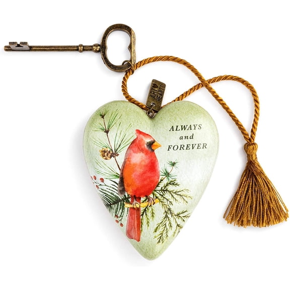 DEMDACO Always and Forever Cardinal Red 3.5 x 3.5 Resin Stone Holiday Art Heart Figurine
