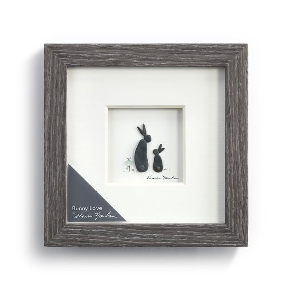DEMDACO Bunny Love Classic White 6 x 6 Glass Pebble and Wood Framed Wall Art Sign