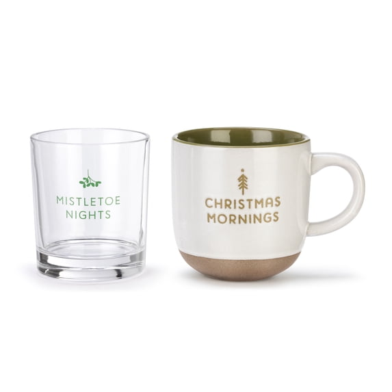 DEMDACO Christmas Mornings Holiday Coffee Mug and Stemless Wineglass 2 PC Set