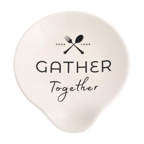 DEMDACO Gather Together Good Food 4.5 x 4 Glossy White Ceramic Stoneware Kitchen Spoon Rest