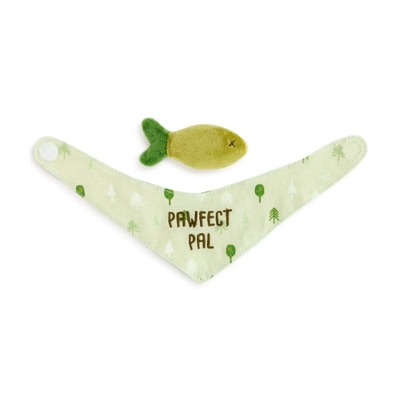 DEMDACO Pawfect Pal Green Childrens Small Plush Bandana and Fish Toy Accessory Set of 2