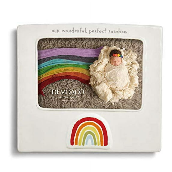 DEMDACO Rainbow Baby Glossy White 8 x 7 Ceramic Earthenware Wall and Tabletop Frame