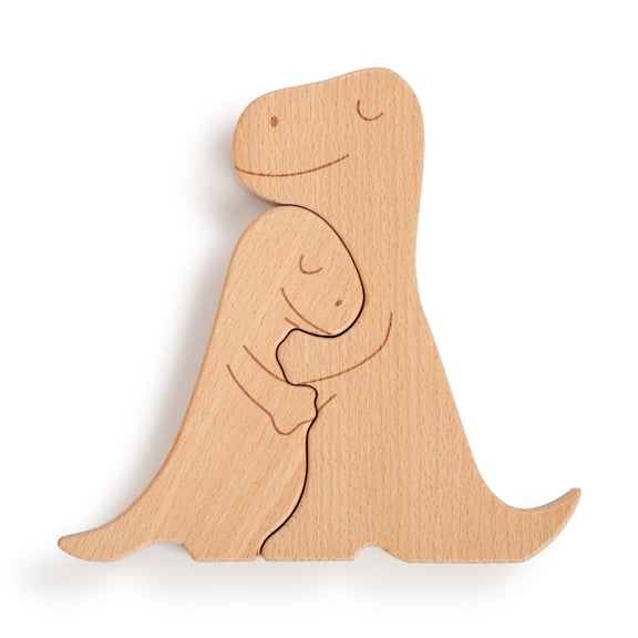 DEMDACO Rawr Loud & Proud T-Rex 7.5 x 5.5 Childrens Wooden Figurine Just Us Puzzle 2 Piece Set