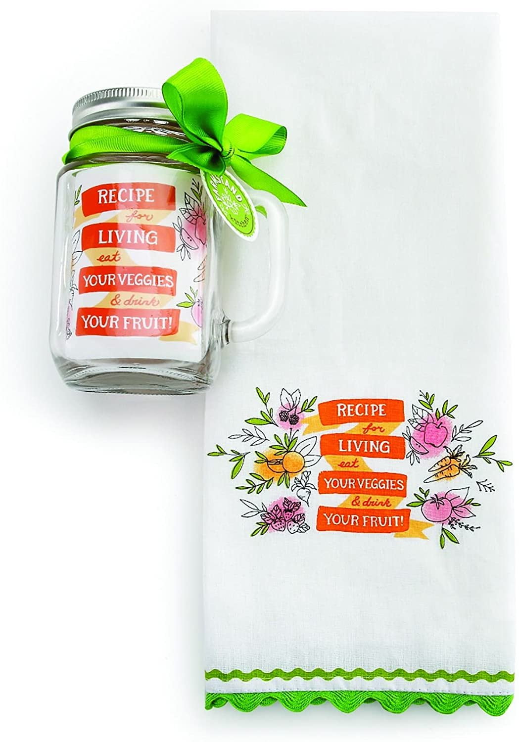 DEMDACO Recipe for Living Tea Towel and Mason Jar