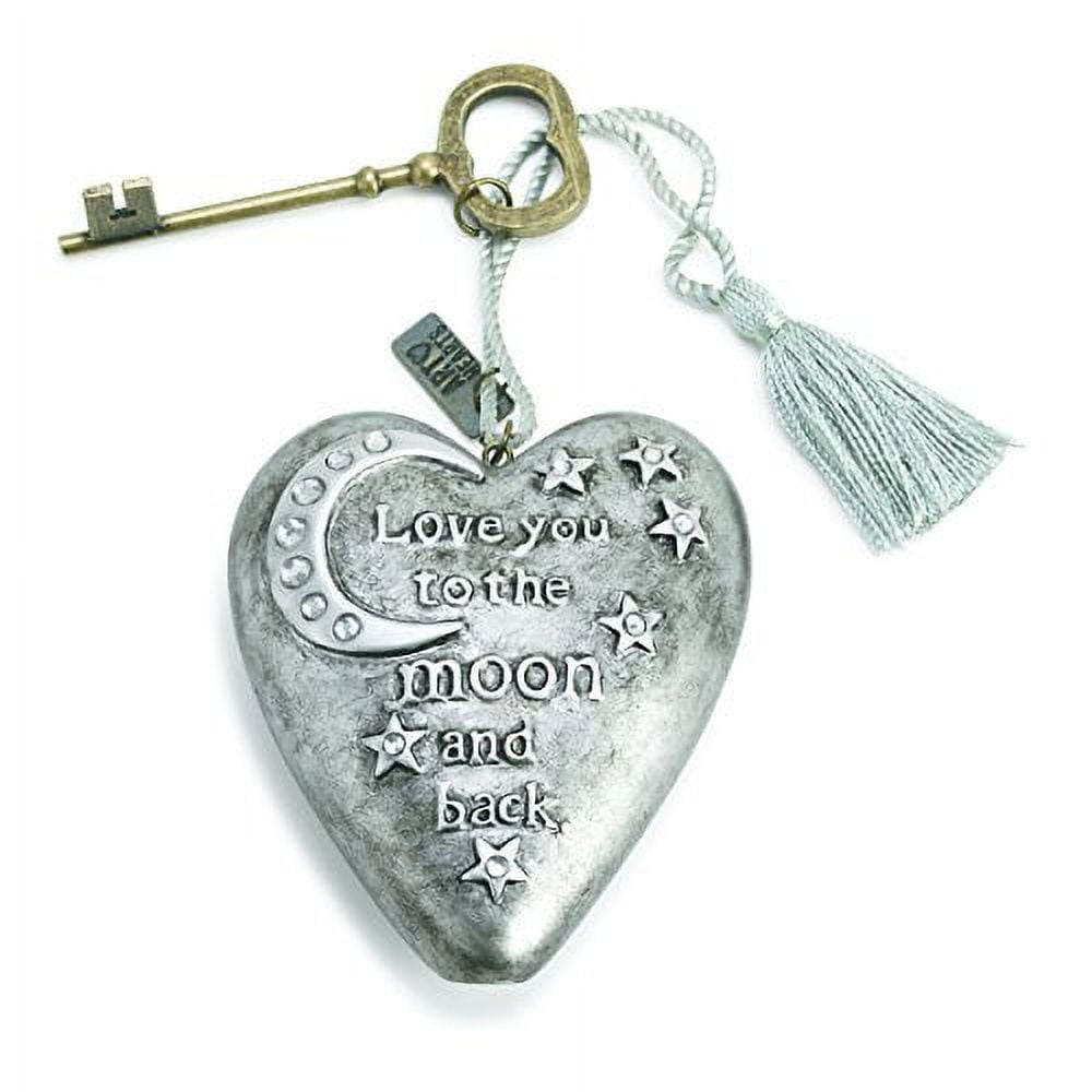 DEMDACO To the Moon Silver Tone 4 x 3 Heart Shaped Resin Keepsake Decoration