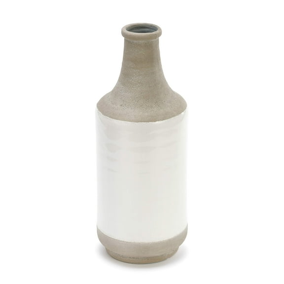 DEMDACO Two Toned Glossy Grey and White 14 x 5 Ceramic Stoneware Decorative Vase