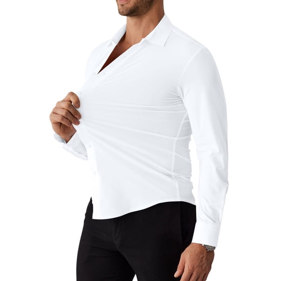 Youclos Long Sleeve 4-Way Stretch Dress Shirts for Men Button Down Shirt Muscle Fit