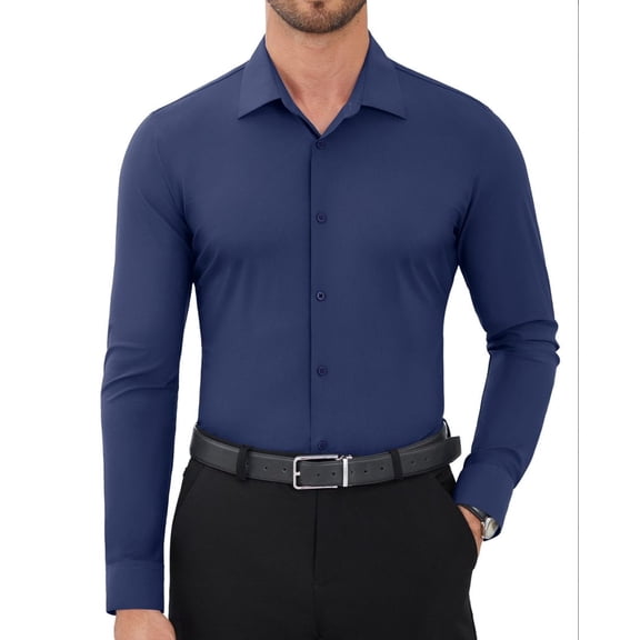 Youclos Long Sleeve 4-Way Stretch Dress Shirts for Men Button Down Shirt Muscle Fit