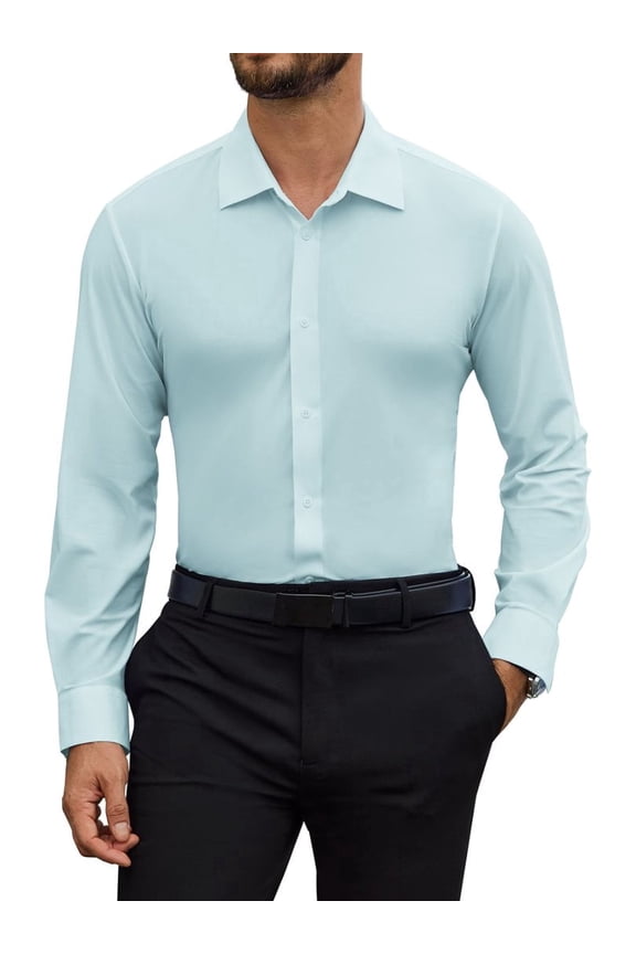Men's Long Sleeve Button Down Dress Shirt, 4-Way Stretch Wrinkle-Free, Slim Fit
