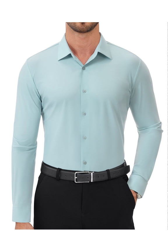 Long Sleeve 4-Way Stretch Dress Shirts for Men Button Down Shirt Muscle Fit