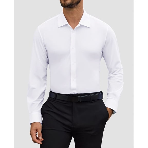 Youclos Men's Long Sleeve Button Down Dress Shirt, 4-Way Stretch Wrinkle-Free, Slim Fit