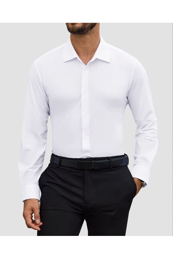 Men's Long Sleeve Button Down Dress Shirt, 4-Way Stretch Wrinkle-Free, Slim Fit