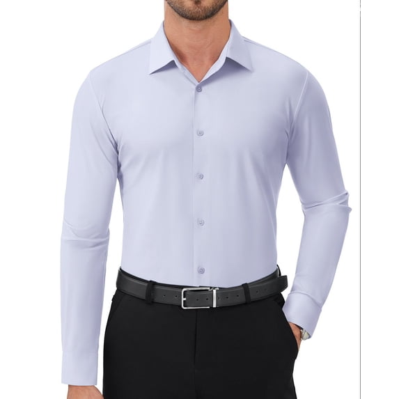 Youclos Long Sleeve 4-Way Stretch Dress Shirts for Men Button Down Shirt Muscle Fit