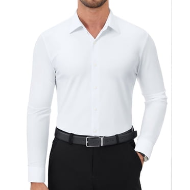 Youclos Long Sleeve 4-Way Stretch Dress Shirts for Men Button Down Shirt Muscle Fit