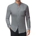thumbnail image 1 of Youclos Men's Stretch Long Sleeve Button Down Dress Shirt, Band Collar with Chest Pockets, Casual Standard Fit, 1 of 8