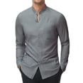 thumbnail image 1 of Youclos Long Sleeve Band Collar Dress Shirts for Men Casual Button Down Shirts with Pockets, 1 of 6