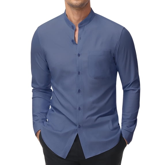 Youclos Long Sleeve Button Down Shirts for Men Mandarin Collar Stretch Dress Shirts Slim Fit