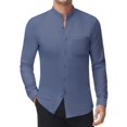 thumbnail image 1 of Youclos Men's Stretch Long Sleeve Button Down Dress Shirt, Band Collar with Chest Pockets, Casual Standard Fit, 1 of 8