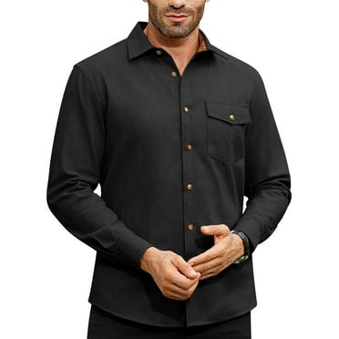 DEMEANOR Long Sleeve Flannel Shirts for Men Corduroy Collar Casual Button Down Shirt with Pocket