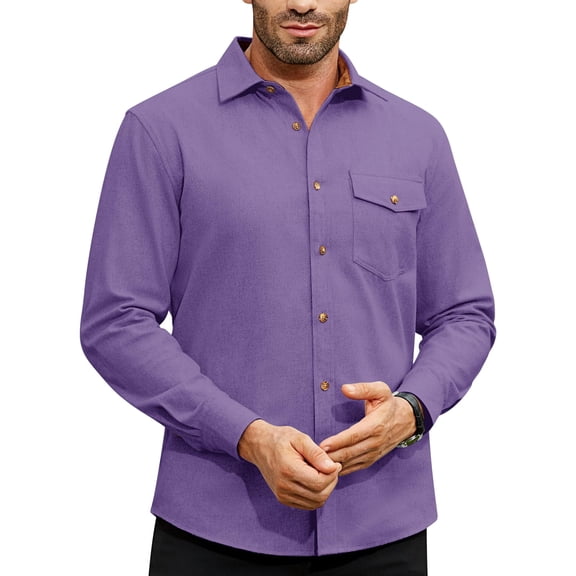 Youclos Long Sleeve Flannel Shirts for Men Corduroy Collar Casual Button Down Shirt with Pocket