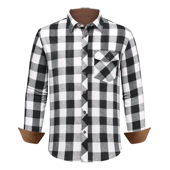 Youclos Men's Flannel Plaid Shirts Long Sleeve Corduroy Collar Buffalo Shirt with Pocket