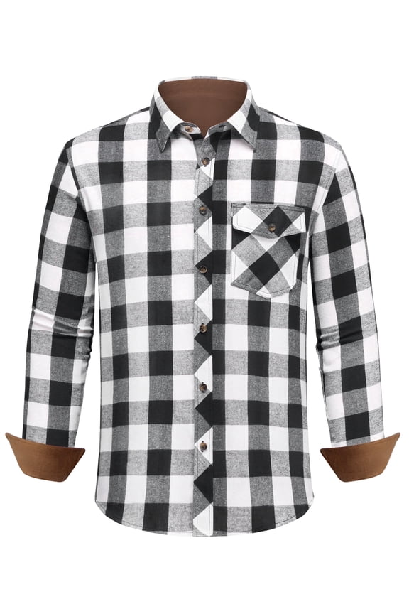 Men's Flannel Plaid Shirts Long Sleeve Corduroy Collar Buffalo Shirt with Pocket