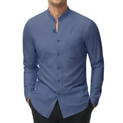 DEMEANOR Long Sleeve Button Down Shirts for Men Mandarin Collar Stretch Dress Shirts Slim Fit