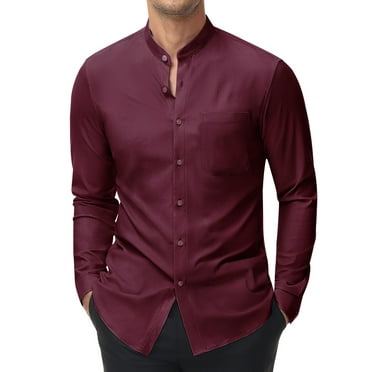 DEMEANOR Men's Long Sleeve Formal Business Stretch Shirts Mandarin Collar Casual Dress Shirt