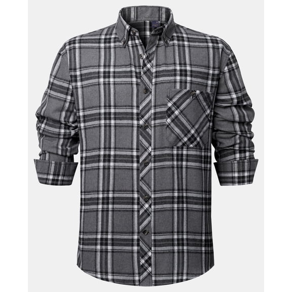 Youclos Men's Long Sleeve Plaid Flannel Shirts with Pocket Casual Button Down Shirt Regular Fit