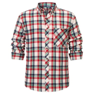 DEMEANOR Men's Long Sleeve Plaid Flannel Shirts with Pocket Casual Button Down Shirt Regular Fit