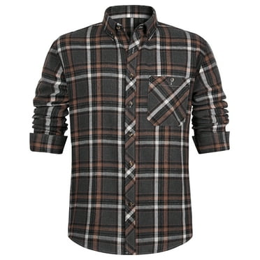 DEMEANOR Men's Long Sleeve Plaid Flannel Shirts with Pocket Casual Button Down Shirt Regular Fit