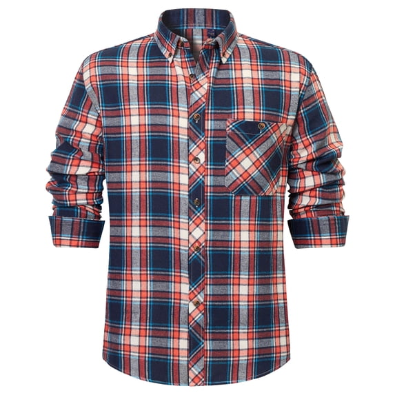 Youclos Men's Long Sleeve Plaid Flannel Shirts with Pocket Casual Button Down Shirt Regular Fit