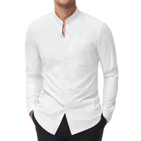 Youclos Men's Long Sleeve Stretch Dress Shirts Band Collar Button Down Shirt Muscle Fit