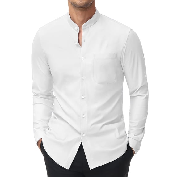 Youclos Men's Long Sleeve Stretch Dress Shirts Band Collar Button Down Shirt Muscle Fit