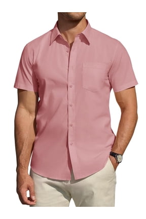 Men's Short Sleeve Dress Shirts Casual Button Down Shirt Regular Fit