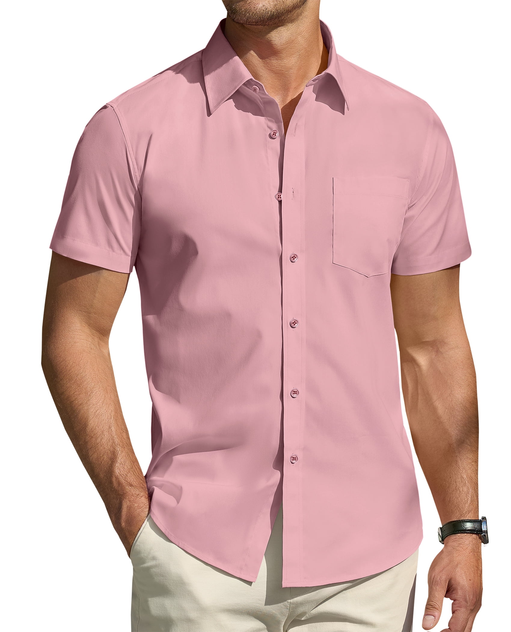 DEMEANOR Men's Short Sleeve Dress Shirts Casual Button Down Shirt ...