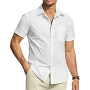 DEMEANOR Men's Short Sleeve Dress Shirts Casual Button Down Shirt Regular Fit