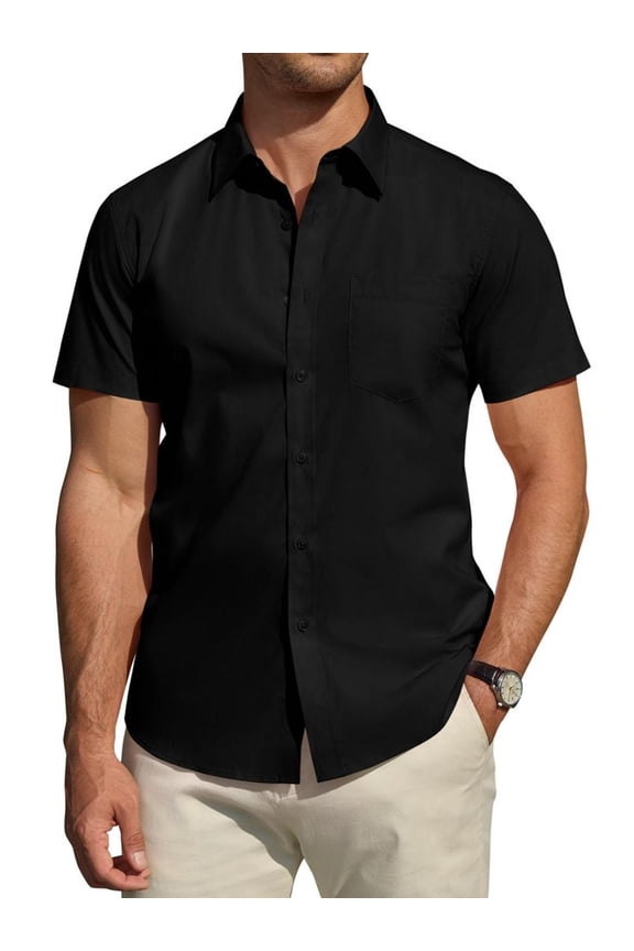 Men's Short Sleeve Dress Shirts Casual Button Down Shirt Regular Fit