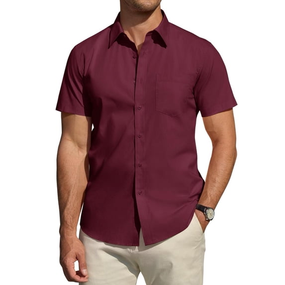 Youclos Men's Short Sleeve Dress Shirts Casual Button Down Shirt Regular Fit