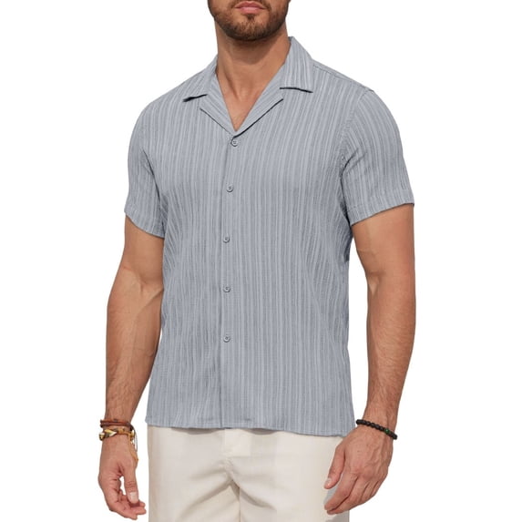 Youclos Men's Casual Short Sleeve Textured Hawaiian Beach Button Down Shirt, Bahama Shirt