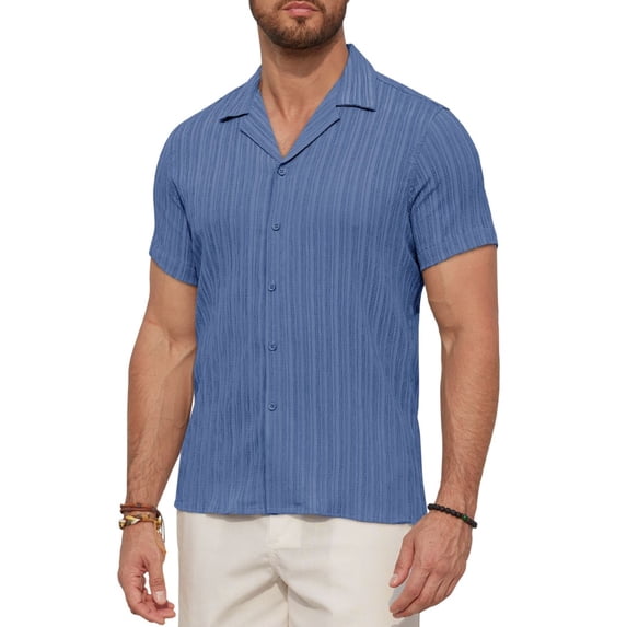 Youclos Men's Casual Short Sleeve Textured Hawaiian Beach Button Down Shirt, Bahama Shirt