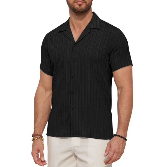 Youclos Men's Casual Short Sleeve Textured Hawaiian Beach Button Down Shirt, Bahama Shirt