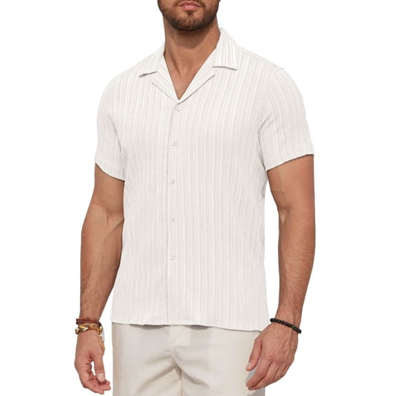 Youclos Men's Casual Short Sleeve Textured Hawaiian Beach Button Down Shirt, Bahama Shirt