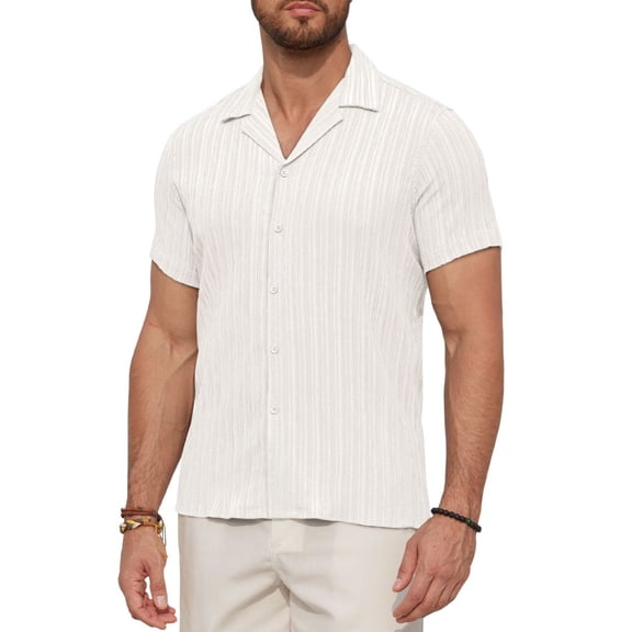 Youclos Men's Casual Short Sleeve Textured Hawaiian Beach Button Down Shirt, Bahama Shirt