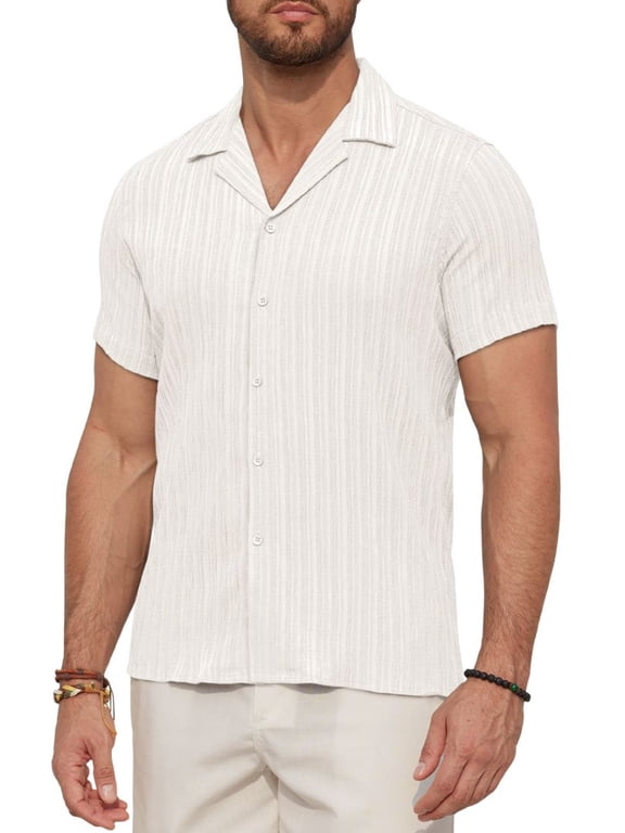 Men's Casual Short Sleeve Textured Hawaiian Beach Button Down Shirt, Bahama Shirt