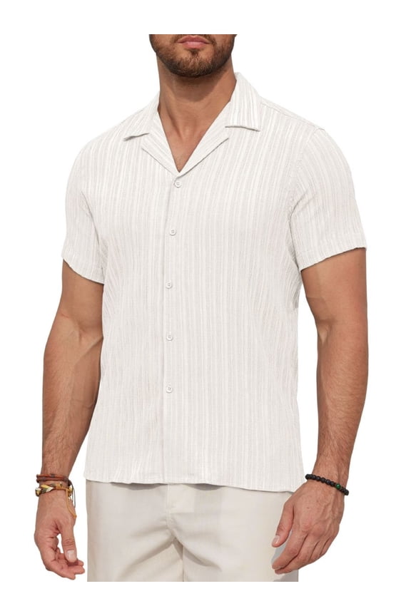 Men's Casual Short Sleeve Textured Hawaiian Beach Button Down Shirt, Bahama Shirt