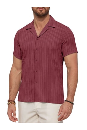 Men's Casual Short Sleeve Textured Hawaiian Beach Button Down Shirt, Bahama Shirt
