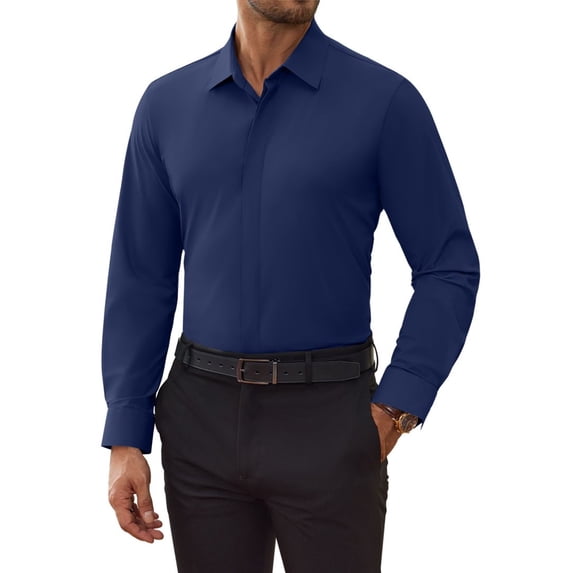 Youclos Men's Stretch Dress Shirts Long Sleeve Button Down Shirt Wrinkle-Free
